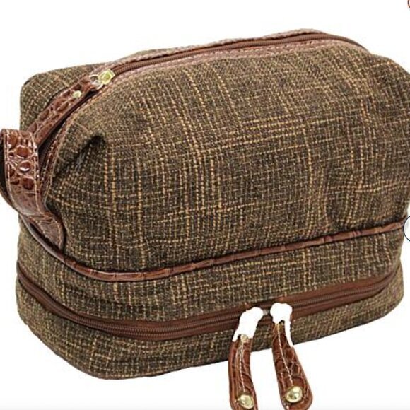 SAMANTHA BROWN Handbags - Samantha Brown Vintage TWEED Drop Bottom Toiletry Bag BROWN nwt